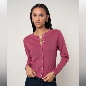 NWT Cyrus Women's Classic Crewneck Cardigan Sweater Raspberry Rose